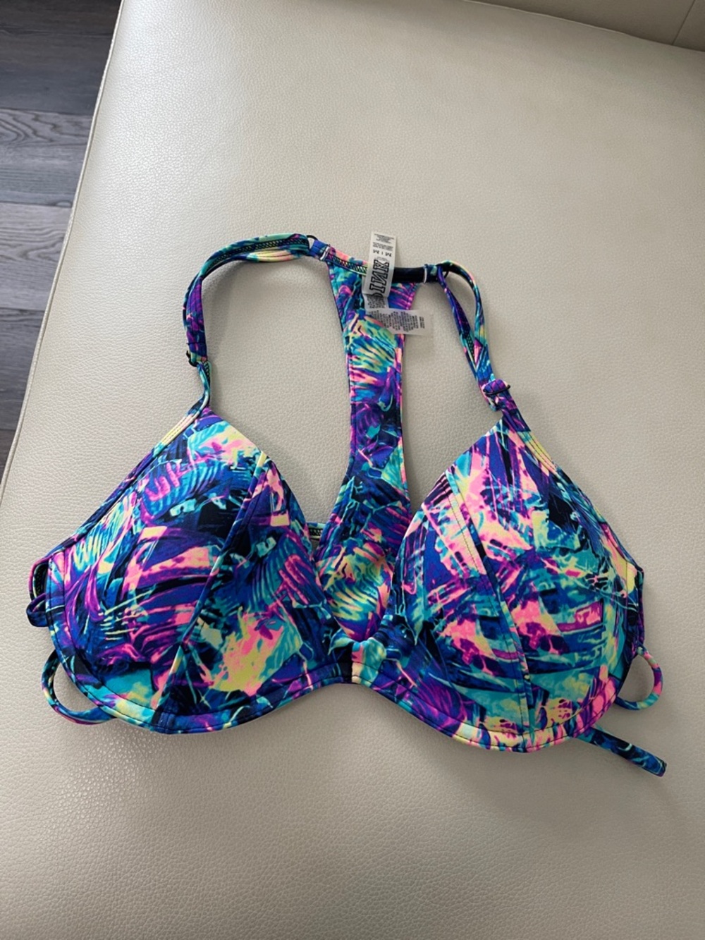 PINK Victoria's Secret Multicolor Abstract Print Bikini Top - Blue/Purple/Neon
